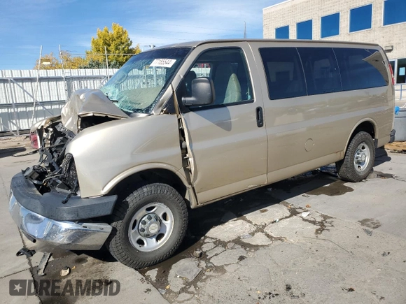 2007 Chevrolet Express Passenger with VIN 1GAHG35U371139158, listed as a Copart auction lot 77185544 with Not provided miles and Salvage title. Bid and sale history available at DreamBid. Image 1.