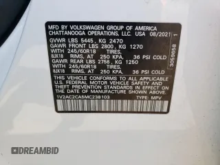 2021 Volkswagen Atlas S with VIN 1V2AC2CA5MC238103, listed as a Copart auction lot 71294704 with 35,543 mi miles and Salvage title. Bid and sale history available at DreamBid. Image 13.