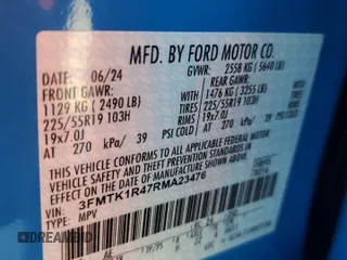 2024 Ford Mustang Mach-E Select z VIN 3FMTK1R47RMA23476, wystawiony jako Copart lot #57778105 z przebiegiem Nie podano mil oraz Nie do naprawy • Non repairable. Historia ofert i sprzedaży dostępna na DreamBid. Obrazek 13.