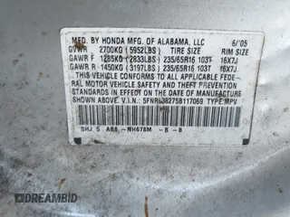 2005 Honda Odyssey LX z VIN 5FNRL38275B117069, wystawiony jako IAAI lot #42232470 z przebiegiem 265 180 mil mil oraz . Historia ofert i sprzedaży dostępna na DreamBid. Obrazek 9.