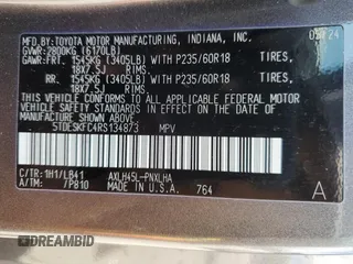 2024 Toyota Sienna Platinum z VIN 5TDESKFC4RS134873, wystawiony jako Copart lot #57152205 z przebiegiem 29 066 mil mil oraz Szkody całkowita. Historia ofert i sprzedaży dostępna na DreamBid. Obrazek 13.