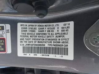 2010 Honda Civic Hybrid with VIN JHMFA3F29AS005350, listed as a IAAI auction lot 41966454 with 145,058 mi miles. Bid and sale history available at carsss.com. Image 9.
