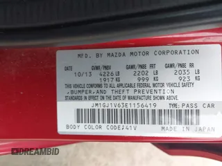2014 Mazda 6 i Touring with VIN JM1GJ1V63E1156419, listed as a IAAI auction lot 42075808 with 200,811 mi miles. Bid and sale history available at carsss.com. Image 9.