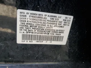 2013 Honda Ridgeline RTL with VIN 5FPYK1F58DB018136, listed as a Copart auction lot 61720925 with 184,020 mi miles and Salvage title. Bid and sale history available at DreamBid. Image 12.