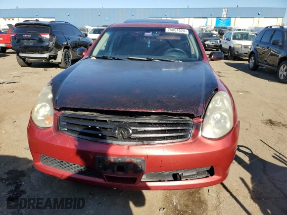 2006 Infiniti G35 with VIN JNKCV51F76M605163, listed as a Copart auction lot 75861024 with 183,050 mi miles and Salvage Title. Bid and sale history available at DreamBid. Image 5.