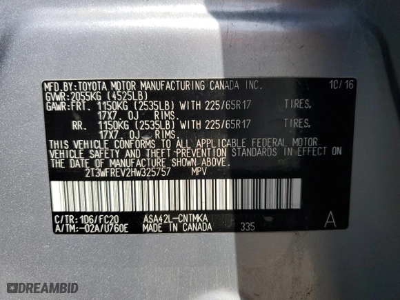 2017 Toyota RAV4 XLE with VIN 2T3WFREV2HW325757, listed as a Copart auction lot 48927615 with 120,984 mi miles and Salvage Title. Bid and sale history available at carsss.com. Image 15.