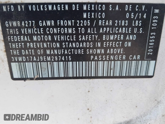 2014 Volkswagen Jetta SE с VIN 3VWD17AJ9EM297415, выставлен на аукционе IAAI как лот 42594534 с пробегом 170 581 миль миль и . История ставок и продаж доступна на DreamBid. Изображение 9.