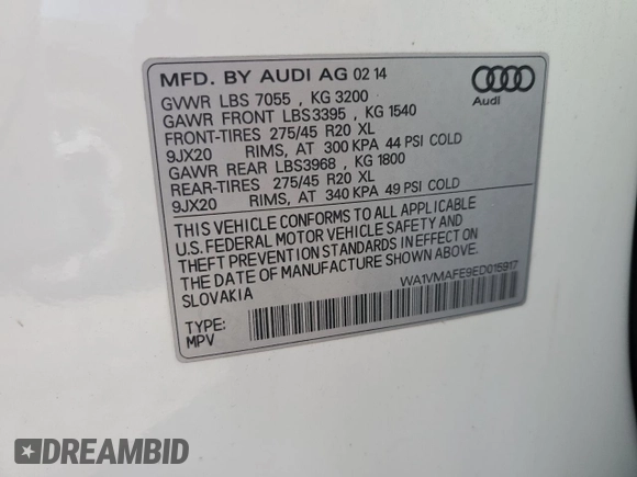 2014 Audi Q7 Prestige with VIN WA1VMAFE9ED015917, listed as a Copart auction lot 46307475 with 148,033 mi miles and Salvage title. Bid and sale history available at DreamBid. Image 13.