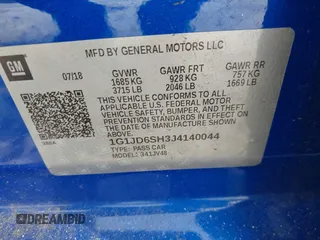 2018 Chevrolet Sonic LT with VIN 1G1JD6SH3J4140044, listed as a IAAI auction lot 41536571 with 253,553 mi miles and . Bid and sale history available at DreamBid. Image 9.