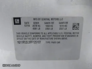 2015 Chevrolet Malibu LTZ with VIN 1G11F5SL8FF125107, listed as a IAAI auction lot 42026249 with 131,186 mi miles. Bid and sale history available at carsss.com. Image 9.