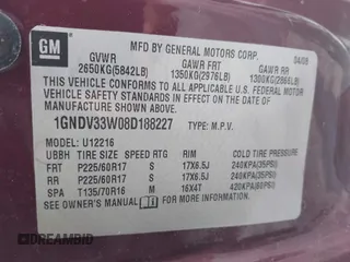 2008 Chevrolet Uplander LT w/1LT with VIN 1GNDV33W08D188227, listed as a IAAI auction lot 41489557 with 163,725 mi miles. Bid and sale history available at carsss.com. Image 9.