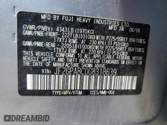 2016 Subaru Crosstrek Premium z VIN JF2GPABC0G8318639, wystawiony jako Copart lot #55121765 z przebiegiem 107 544 mil mil oraz Szkoda całkowita • Salvage title. Historia ofert i sprzedaży dostępna na DreamBid. Obrazek 13.
