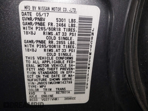 2017 Infiniti QX70 z VIN JN8CS1MU3HM143799, wystawiony jako IAAI lot #41554527 z przebiegiem 70 453 mil mil oraz . Historia ofert i sprzedaży dostępna na DreamBid. Obrazek 9.