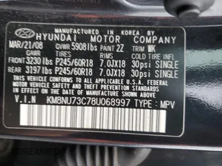 2008 Hyundai Veracruz GLS with VIN KM8NU73C78U068997, listed as a Copart auction lot 63364235 with 166,581 mi miles and Non repairable. Bid and sale history available at DreamBid. Image 13.