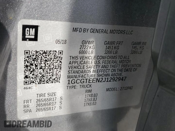 2018 Chevrolet Colorado 4WD ZR2 z VIN 1GCGTEEN2J1292947, wystawiony jako Copart lot #54360815 z przebiegiem 34 053 mil mil oraz Szkoda całkowita • Salvage title. Historia ofert i sprzedaży dostępna na DreamBid. Obrazek 12.