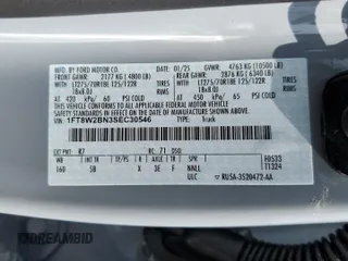 2025 Ford F-250 XL with VIN 1FT8W2BN3SEC30546, listed as a Copart auction lot 59383355 with 169 mi miles and Salvage title. Bid and sale history available at DreamBid. Image 12.