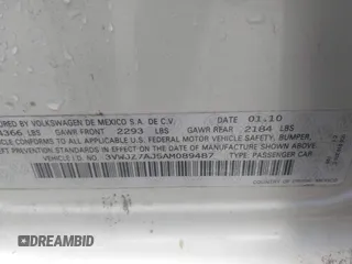 2010 Volkswagen Jetta S с VIN 3VWJZ7AJ5AM089487, выставлен на аукционе IAAI как лот 42316678 с пробегом 148 571 миль миль и . История ставок и продаж доступна на DreamBid. Изображение 9.