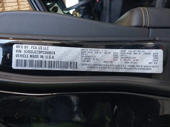 2023 Dodge Durango R/T Plus с VIN 1C4SDJCT0PC569674, выставлен на аукционе IAAI как лот 41983422 с пробегом 10 356 миль миль и . История ставок и продаж доступна на DreamBid. Изображение 9.