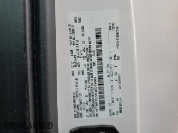 2016 Ford F-150 XL with VIN 1FTMF1E88GKD19083, listed as a Copart auction lot 43802185 with 41,186 mi miles and Salvage title. Bid and sale history available at DreamBid. Image 12.