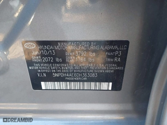 2013 Hyundai Elantra GLS with VIN 5NPDH4AE6DH363083, listed as a IAAI auction lot 41512838 with 69,789 mi miles. Bid and sale history available at carsss.com. Image 9.