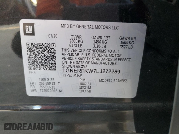2020 Chevrolet Traverse LS z VIN 1GNERFKW7LJ272289, wystawiony jako Copart lot #44063005 z przebiegiem 60 009 mil mil oraz Nie do naprawy • Non repairable. Historia ofert i sprzedaży dostępna na DreamBid. Obrazek 14.