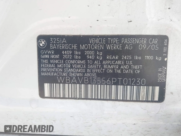 2006 BMW 3 Series 325i with VIN WBAVB13556PT01230, listed as a IAAI auction lot 41949691 with 162,386 mi miles and . Bid and sale history available at carsss.com. Image 9.