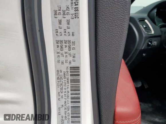 2019 Dodge Durango R/T with VIN 1C4SDJCTXKC799134, listed as a Copart auction lot 63773615 with 59,914 mi miles and Salvage title. Bid and sale history available at DreamBid. Image 13.