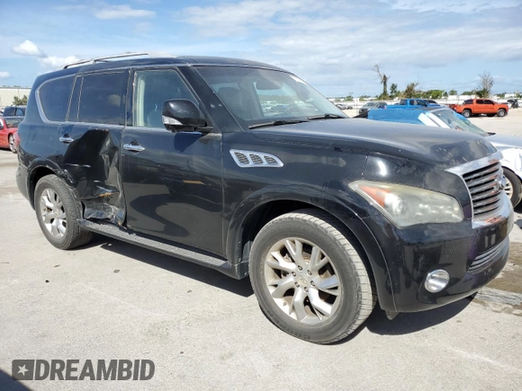 2011 Infiniti QX56 7-passenger with VIN JN8AZ2NF7B9501652, listed as a Copart auction lot 76238674 with 102,157 mi miles and Salvage Title. Bid and sale history available at carsss.com. Image 4.