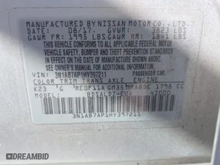 2017 Nissan Sentra S with VIN 3N1AB7AP1HY397211, listed as a IAAI auction lot 41664773 with 98,322 mi miles. Bid and sale history available at carsss.com. Image 9.