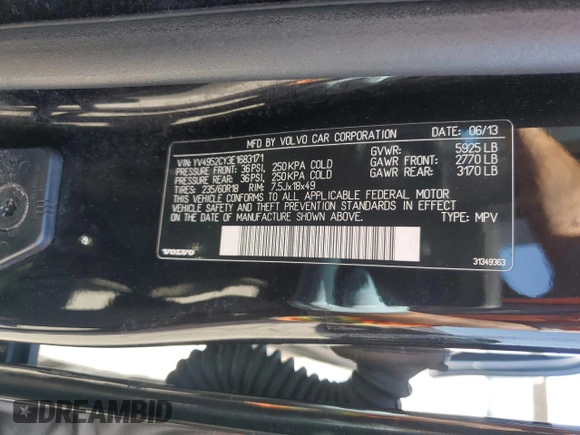 2014 Volvo XC90 with VIN YV4952CY3E1683171, listed as a Copart auction lot 49891895 with Not provided miles and Salvage title. Bid and sale history available at DreamBid. Image 13.