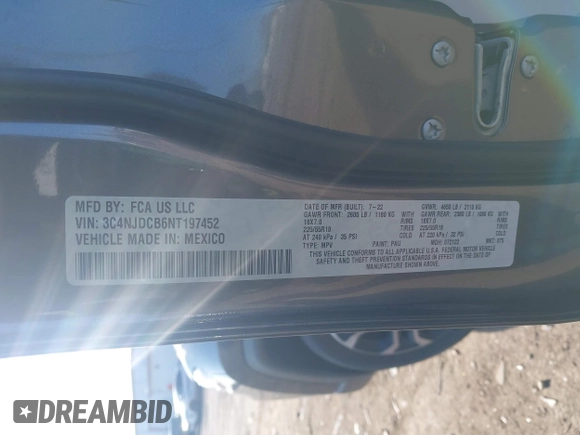 2022 Jeep Compass High Altitude with VIN 3C4NJDCB6NT197452, listed as a IAAI auction lot 41892361 with Not Provided miles and . Bid and sale history available at DreamBid. Image 9.