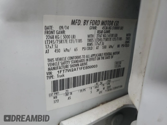 2015 Ford F-250 XL with VIN 1FT7W2AT1FEB50003, listed as a Copart auction lot 89136195 with 212,986 mi miles and Salvage title. Bid and sale history available at DreamBid. Image 12.