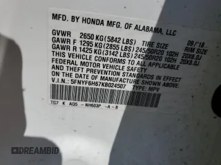 2019 Honda Pilot Touring 7-Passenger with VIN 5FNYF6H67KB024507, listed as a Copart auction lot 59041095 with 85,133 mi miles and Salvage title. Bid and sale history available at DreamBid. Image 13.