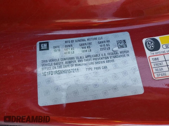 2017 Chevrolet Camaro 2LT with VIN 1G1FD1RSXH0157211, listed as a Copart auction lot 39747063 with 77,440 mi miles. Bid and sale history available at carsss.com. Image 13.