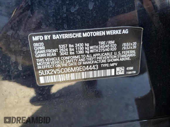 2021 BMW X4 M40i with VIN 5UX2V5C06M9E04443, listed as a Copart auction lot 72061194 with 71,637 mi miles and Salvage title. Bid and sale history available at DreamBid. Image 13.