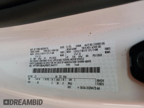 2024 Ford F-250 with VIN 1FTRF2BA2REC34311, listed as a Copart auction lot 80530174 with 1,209 mi miles and Salvage title. Bid and sale history available at DreamBid. Image 12.
