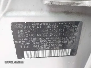 2006 Hyundai Azera SE z VIN KMHFC46F46A077702, wystawiony jako IAAI lot #42088782 z przebiegiem 103 033 mil mil oraz . Historia ofert i sprzedaży dostępna na DreamBid. Obrazek 9.