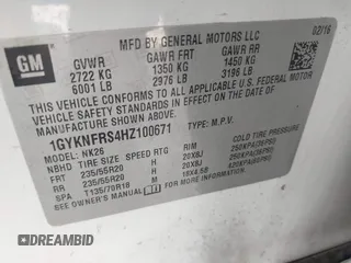 2017 Cadillac XT5 Platinum AWD с VIN 1GYKNFRS4HZ100671, выставлен на аукционе IAAI как лот 42417258 с пробегом 104 243 миль миль и . История ставок и продаж доступна на DreamBid. Изображение 9.
