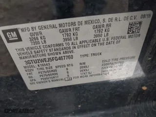 2015 GMC Sierra 1500 Denali with VIN 3GTU2WEJ5FG467760, listed as a IAAI auction lot 40224420 with 182,850 mi miles. Bid and sale history available at carsss.com. Image 9.