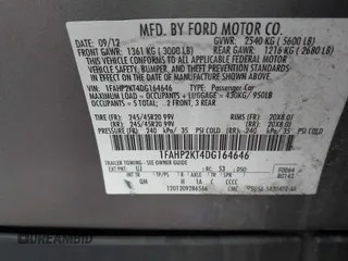 2013 Ford Taurus SHO с VIN 1FAHP2KT4DG164646, выставлен на аукционе IAAI как лот 42274365 с пробегом 225 482 миль миль и . История ставок и продаж доступна на DreamBid. Изображение 9.