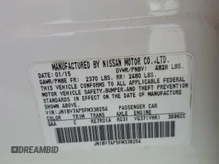 2015 Infiniti Q50 Premium with VIN JN1BV7AP5FM338254, listed as a Copart auction lot 43929335 with 119,056 mi miles and Salvage title. Bid and sale history available at DreamBid. Image 14.