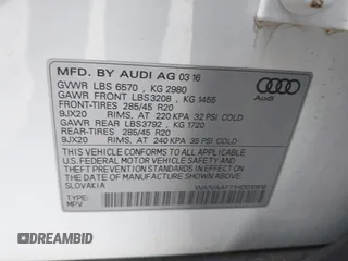 2017 Audi Q7 Prestige with VIN WA1VAAF71HD010516, listed as a IAAI auction lot 42689590 with 68,849 mi miles and . Bid and sale history available at DreamBid. Image 9.