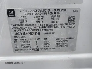 2019 Buick Envision Essence with VIN LRBFX1SA4KD002748, listed as a IAAI auction lot 42027472 with 66,652 mi miles and . Bid and sale history available at DreamBid. Image 9.