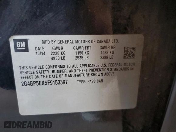 2015 Buick Regal Premium I with VIN 2G4GP5EX5F9153397, listed as a Copart auction lot 77259584 with 141,734 mi miles and Clean title. Bid and sale history available at DreamBid. Image 12.
