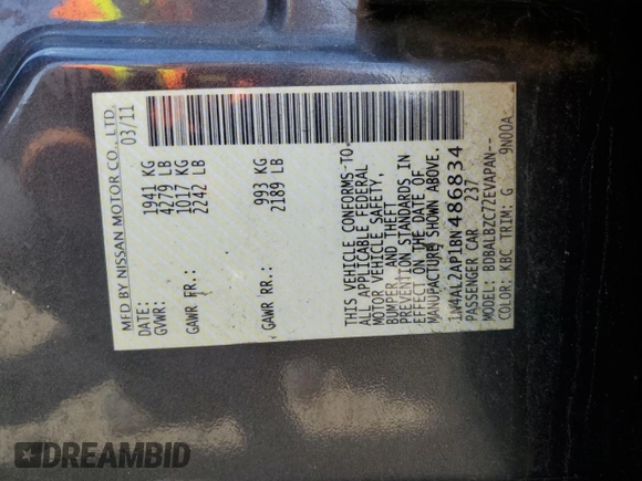 2011 Nissan Altima 2.5 S with VIN 1N4AL2AP1BN486834, listed as a Copart auction lot 50593975 with 194,339 mi miles and Salvage Title. Bid and sale history available at carsss.com. Image 12.
