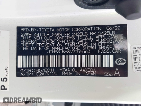 2022 Lexus UX 200 z VIN JTHP3JBH8N2055563, wystawiony jako IAAI lot #42462891 z przebiegiem 25 828 mil mil oraz . Historia ofert i sprzedaży dostępna na DreamBid. Obrazek 9.