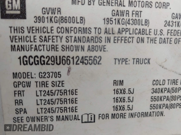 2006 Chevrolet Express Cargo with VIN 1GCGG29U661245562, listed as a IAAI auction lot 42153119 with 244,447 mi miles and . Bid and sale history available at DreamBid. Image 9.