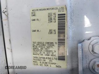 2011 Nissan Altima SR with VIN 1N4BL2AP4BN496570, listed as a IAAI auction lot 42687045 with 138,866 mi miles and . Bid and sale history available at DreamBid. Image 9.
