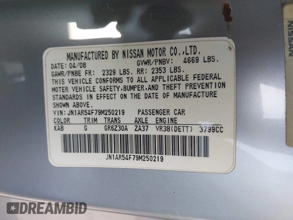 2009 Nissan GT-R Premium z VIN JN1AR54F79M250219, wystawiony jako IAAI lot #41964474 z przebiegiem 77 677 mil mil oraz . Historia ofert i sprzedaży dostępna na DreamBid. Obrazek 9.