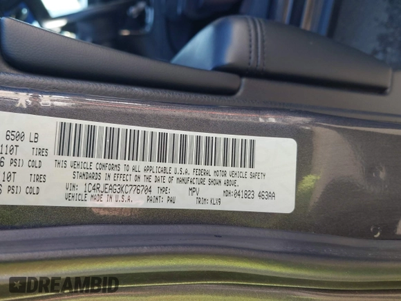 2019 Jeep Grand Cherokee Upland с VIN 1C4RJEAG3KC776704, выставлен на аукционе IAAI как лот 41822822 с пробегом 57 197 миль миль и . История ставок и продаж доступна на DreamBid. Изображение 9.
